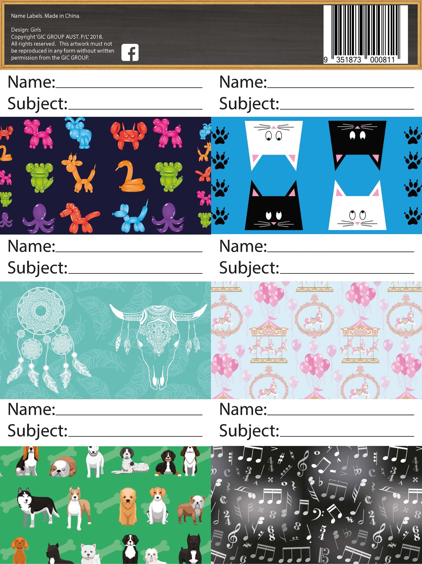 Name Labels Adhesive - Girls 2019