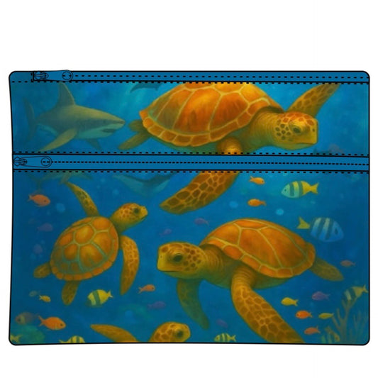 Pencil Case - Large 2 zip - Turtles