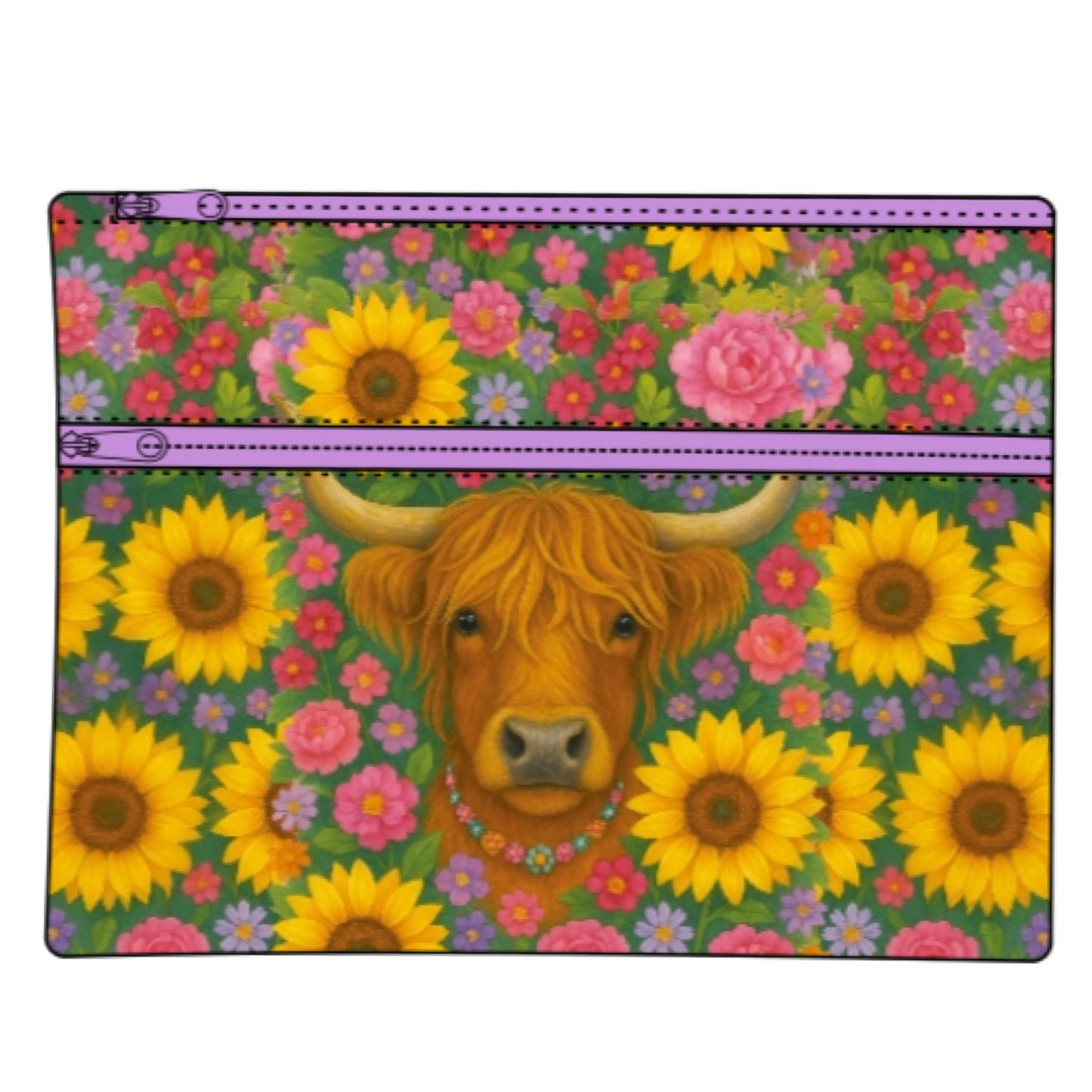 Pencil Case - Large 2 zip - Highland Cow
