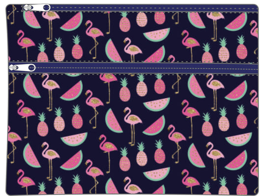 Pencil Case - Large 2 zip - Flamingo