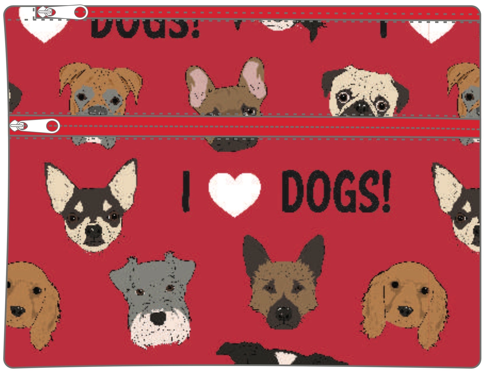 Pencil Case - Large 2 zip - I Love Dogs