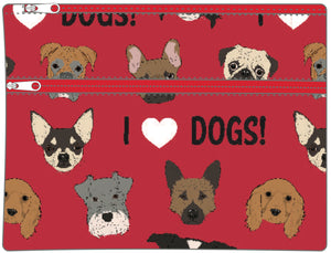 Pencil Case - Large 2 zip - I Love Dogs