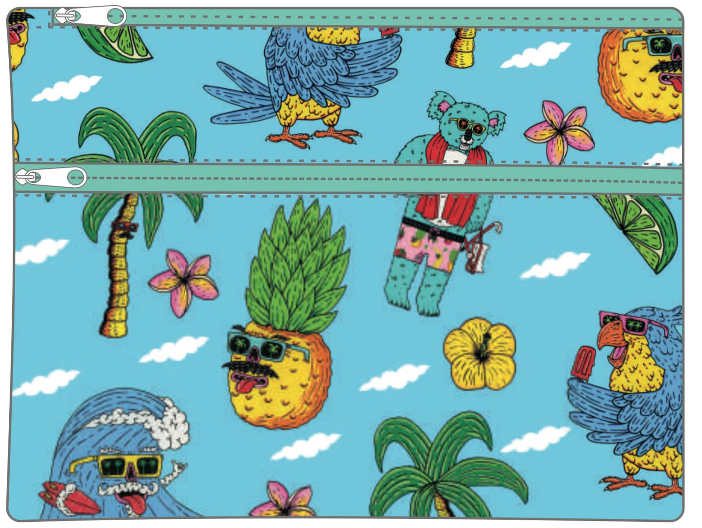 Pencil Case - Large 2 zip - Mulga Tropic-cool